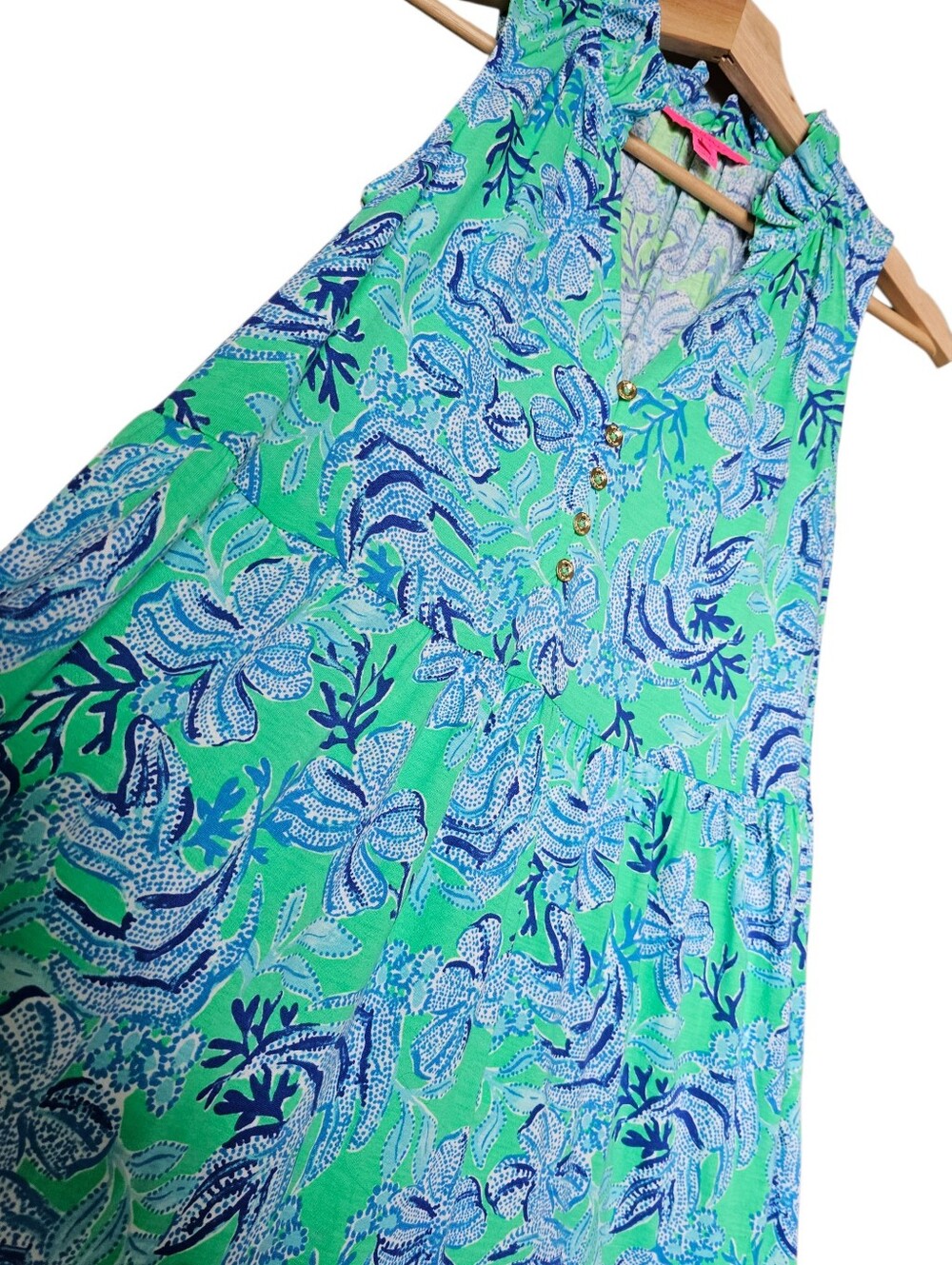 Lilly Pulitzer Blue & Green Floral 100% Cotton Malone Maxi Flowy Dress Size Xs - Picture 8 of 9